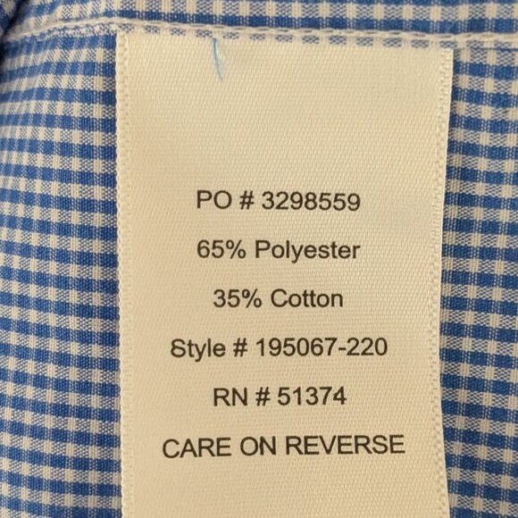 DOC & AMELIA BY Cintas Blue/White Gingham Check Long Sleeve Button Shirt Size XL - Picture 5 of 6